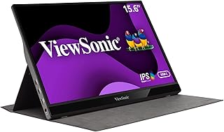 Портативный монитор ViewSonic VG1655 15,6 дюймов, разрешение 1080p, двухканальный усилитель мощности 60 Вт, USB-C, IPS-матрица, защита зрения, два динамика, встроенная подставка с магнитной крышкой.