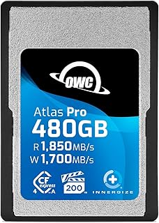 Карта памяти OWC Atlas Pro 480GB High Performance Cfexpress 4.0 Type A профессионального класса, скорость чтения до 1850 МБ/с и скорость записи до 1700 МБ/с.