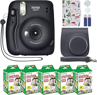 Фотоаппарат мгновенной печати Fujifilm Instax Mini 11 угольно-серого цвета + комплект аксессуаров MiniMate и совместимый чехол + набор фотопленки Fuji Instax (50 листов) + дизайнерский фотоальбом Flamingo