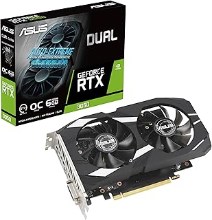 Видеокарта ASUS Dual NVIDIA GeForce RTX 3050 6GB OC Edition Gaming — PCIe 4.0, 6 ГБ памяти GDDR6, HDMI 2.1, DisplayPort 1.4a, двухслотовая конструкция, вентилятор Axial-tech, технология 0 дБ, стальной кронштейн.