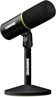 Игровой микрофон Shure MV6, динамический USB-микрофон для ПК, видеоигр и стриминга — настольная подставка, шумоподавление, функция отключения звука одним касанием и 3,5-мм выход для мониторинга через наушники в реальном времени.