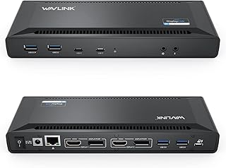 Универсальная док-станция WAVLINK USB-C для ноутбуков с поддержкой двух мониторов 5K/4K@60Hz и зарядкой от хоста мощностью 65 Вт для Thunderbolt 4/3, USB-C, Windows, Mac, Chrome, Ubuntu 20.04, 22.04 (2 HDMI, 2 DP, 6 USB 3.0, Ethernet 1 Гбит/с).