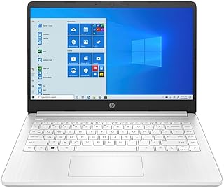 Ноутбук HP 14, процессор Intel Celeron N4020, 4 ГБ ОЗУ, 64 ГБ памяти, 14-дюймовый сенсорный HD-экран, Windows 11 Home, тонкий и портативный, графика 4K, годовая подписка на Microsoft 365 (14-dq0080nr, цвет «Снежинка»)