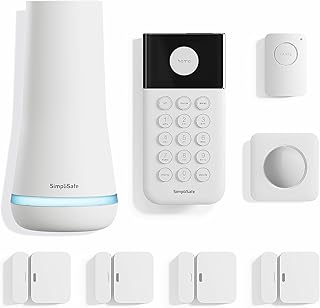 Беспроводная система домашней безопасности SimpliSafe из 8 предметов — опционально круглосуточный профессиональный мониторинг — без контракта — совместима с Alexa и Google Assistant, белый цвет.