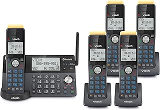 Беспроводной DECT-телефон VTech IS8128-51 с 5 трубками для дома, функцией автоответчика, радиусом действия 2300 футов, блокировкой вызовов, подключением к мобильному телефону по Bluetooth и функцией внутренней связи.
