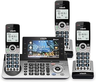 VTech IS8251-3 — беспроводной телефон бизнес-класса с тремя трубками для дома и офиса, 5-дюймовый цветной дисплей, программируемые сочетания клавиш, интеллектуальная блокировка вызовов, автоответчик, подключение по Bluetooth к мобильному телефону.