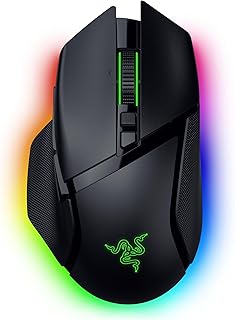 Игровая беспроводная мышь Razer Basilisk V3 Pro 35K: колесико прокрутки HyperScroll Tilt Wheel, оптический сенсор 35K DPI, настраиваемые элементы управления Gen 2-13, RGB-подсветка Chroma, оптические переключатели Gen 3, время работы от батареи до 140 часов, черный цвет.