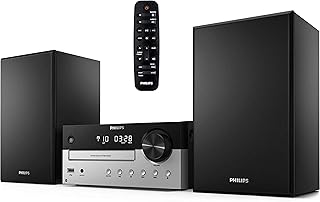 Домашняя стереосистема PHILIPS с Bluetooth, CD-плеером, MP3-плеером, USB-портом, аудиовходом, FM-радио, фазоинвертором, мощностью 60 Вт, пультом дистанционного управления в комплекте.