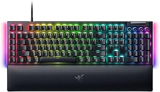 Механическая игровая клавиатура Razer BlackWidow V4: зеленые тактильные переключатели с щелчком, RGB-подсветка Chroma, 6 макроклавиш, магнитная подставка для запястий, колпачки клавиш из ABS-пластика, роликовые и мультимедийные клавиши, функция Snap Tap.