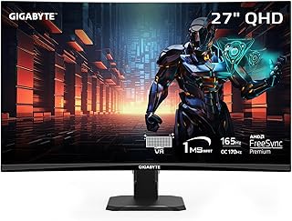 Игровой изогнутый монитор GIGABYTE GS27QC 27" 165 Гц 1440P, разрешение 2560 x 1440 VA 1500R, время отклика 1 мс (MPRT), поддержка HDR, FreeSync Premium, 1 порт DisplayPort 1.4, 2 порта HDMI 2.0, черный