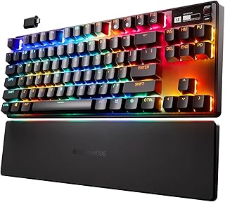 Беспроводная игровая клавиатура SteelSeries Apex Pro TKL с гипермагнитным управлением — для киберспорта, без цифрового блока — OLED-экран — регулируемая сила нажатия — колпачки клавиш из PBT-пластика — Bluetooth — 2,4 ГГц — USB-C