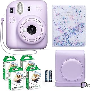 Фотоаппарат мгновенной печати Fujifilm Instax Mini 12 сиренево-фиолетового цвета + набор фотопленки Fuji (40 листов) + аксессуары для затвора, включая совместимый чехол, фотоальбом с бусинами из зыбучего песка на 64 кармана.