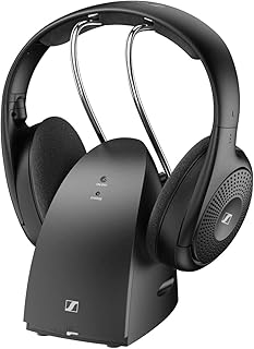 Беспроводные накладные наушники Sennheiser RS ​​120-W для кристально чистого звучания телевизора, с 3 режимами звука, легкой конструкцией, удобным регулятором громкости, радиусом действия 60 м и удобным комплектом передатчика/зарядного устройства — черные.