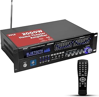 Pyle 2000 Вт Bluetooth 5.0 - 6-канальный домашний усилитель - Стереоресивер для установки в стойку с радио - USB/AUX/RCA/микрофонный - Оптический/коаксиальный - AC-3 - DVD-входы - Двойной 10-полосный эквалайзер - PT6060CHAE