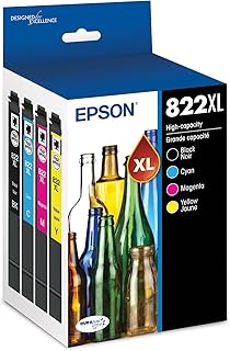 Комплект из 822 картриджей Epson DURABrite Ultra Ink высокой емкости (черный и цветной, T822XL-XCS) совместим с принтерами Workforce Pro WF-3820, WF-3823, WF-4820, WF-4830, WF-4833, WF-4834.