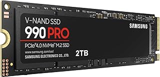 Samsung 990 PRO SSD NVMe M.2 PCIe Gen4, внутренний твердотельный накопитель M.2 2280, скорость последовательного чтения до 7450 МБ/с, для высокопроизводительных компьютеров, игровых станций и ресурсоемких рабочих станций, MZ-V9P2T0B/AM