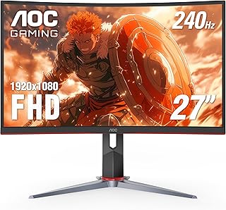 AOC C27G2Z 27-дюймовый изогнутый безрамочный сверхбыстрый игровой монитор, Full HD 1080p, 0,5 мс 240 Гц, FreeSync, 2x HDMI 2.0, 1x Display Port, регулировка высоты, совместимость с Xbox PS5 и Switch, 3-летняя гарантия Zero-Bright-Dot