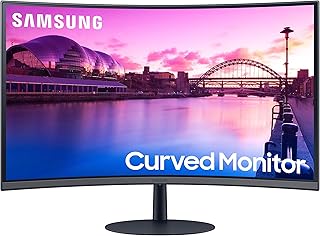 Игровой изогнутый монитор Samsung 27 дюймов серии S39C с разрешением Full HD, 75 Гц, AMD FreeSync, игровой режим, улучшенная защита глаз, безрамочный дисплей, встроенные динамики, тонкая металлическая подставка, LS27C392EANXGO, черный.