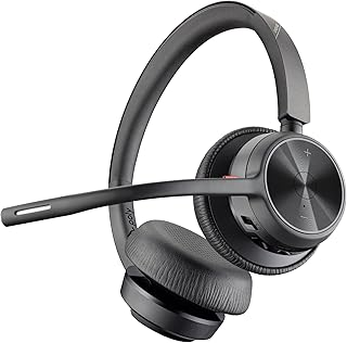 Poly - Беспроводная гарнитура Voyager 4320 UC + зарядная подставка (Plantronics) - Наушники с микрофоном на штанге - Подключение к ПК/Mac через Bluetooth-адаптер USB-A, к мобильному телефону через Bluetooth - Совместимость с Teams, Zoom и другими программами
