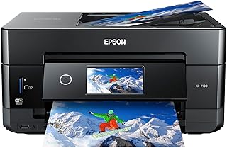 Беспроводной цветной фотопринтер Epson Expression Premium XP-7100 с автоподатчиком документов, сканером и копиром, черный, компактный размер.