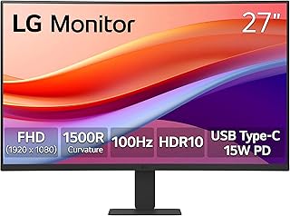 LG 27U421A-B 27-дюймовый изогнутый монитор Full HD (1920 x 1080), 100 Гц, 5 мс, HDR10, безрамочный с трех сторон, Switch, HDMI, USB Type-C, 15 Вт PD, тонкая подставка с функцией наклона, черный
