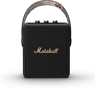 Портативная Bluetooth-колонка Marshall Stockwell II, черная с латунными элементами.