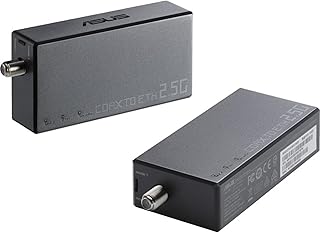 Стартовый комплект адаптера ASUS 2,5 Гбит/с Ethernet по коаксиальному кабелю (MA-25, 2 шт.), MoCA 2,5, высокоскоростной интернет, Mesh-сеть, потоковое ТВ, безопасность MPS, возможность настенного монтажа.