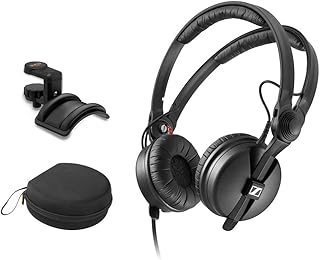 Наушники Sennheiser HD 25 Monitor в комплекте с чехлом и мягким держателем.