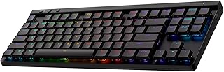 Беспроводная игровая клавиатура Logitech G515 TKL, LIGHTSYNC RGB, тонкий дизайн без цифрового блока, колпачки клавиш из PBT-пластика, тактильные механические переключатели коричневого цвета — черная.