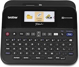 Принтер этикеток Brother P-touch, подключаемый к ПК, PTD600, цветной дисплей, печать с высоким разрешением на ПК, черный, черно-серый.