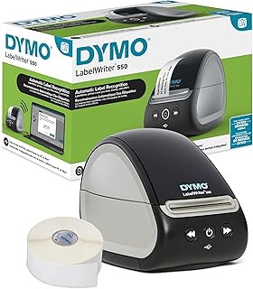 Принтер этикеток DYMO LabelWriter серии 550 с совместимостью с этикетками марки Dymo, автоматическим распознаванием, оптимизированным для минимизации отходов, прямой термопечатью и упаковкой без использования пластика.