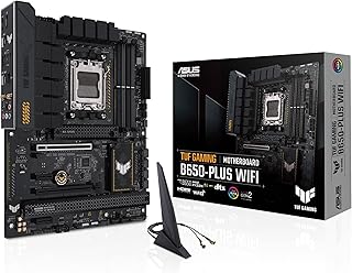 Материнская плата ASUS TUF GAMING B650-PLUS WIFI для настольных компьютеров с процессорами Ryzen™ 9000, 8000 и 7000 формата ATX, 14 фаз питания, PCIe® 5.0 M.2, память DDR5, Wi-Fi 6 и Ethernet 2,5 Гбит/с, поддержка USB4® и Aura Sync.