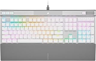 Игровая оптико-механическая клавиатура Corsair K70 PRO RGB — линейные переключатели OPX, колпачки клавиш из PBT-пластика, частота опроса 8000 Гц, магнитная мягкая подставка для запястий — раскладка NA, QWERTY — белая