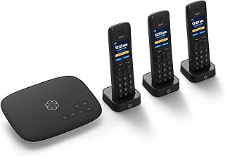 Ooma Telo VoIP с 3 трубками HD3 — комплексная система домашней телефонной связи, обеспечивающая безлимитные звонки по всей стране, доступ к мобильному приложению и блокировку автоматических звонков. Доступная замена стационарной телефонной линии.