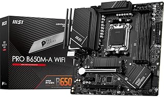 Материнская плата MSI PRO B650M-A WiFi ProSeries (поддерживает процессоры AMD Ryzen 9000/8000/7000 серии, AM5, DDR5, PCIe 4.0, M.2, SATA 6 Гбит/с, USB 3.2 Gen 2, HDMI/DP, Wi-Fi 6E, Bluetooth 5.3, LAN 2,5 Гбит/с, формат mATX)