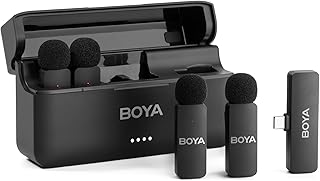 Беспроводной петличный микрофон BOYA BY-V4U для смартфонов iPhone 15/16 серии Type-C с зарядным чехлом, 4-канальный монофонический выход, всенаправленный микрофон с шумоподавлением для видеозаписи и подкастов.