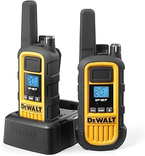 Рации DEWALT DXFRS800 мощностью 2 Вт, водонепроницаемые, ударопрочные, с большим радиусом действия и перезаряжаемой батареей, с функцией VOX (комплект из 2 штук).