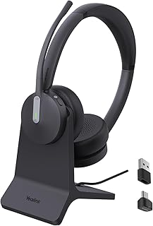 Беспроводная гарнитура Yealink BH70 с двумя микрофонами для работы, Bluetooth-наушники с сертификацией Teams, до 35 часов в режиме разговора, вес 147 г для комфортного ношения в течение всего дня, в комплекте USB-C/A адаптер и зарядная подставка BHC70.
