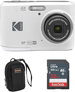 Цифровая фотокамера Kodak PIXPRO FZ45 Friendly Zoom 16MP Full HD, белая, в комплекте с картой памяти 32 ГБ и сумкой для камеры.