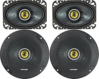 Комплект акустических систем KICKER из 2 предметов: два коаксиальных динамика серии CS 6,5 дюйма (4 Ом) и два коаксиальных динамика 4x6 дюймов (4 Ом) — 1x 46CSC654, 1x 46CSC464.