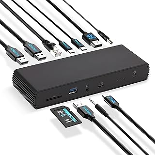 Док-станция Amazon Basics Thunderbolt4/USB4 Pro, 2xTBT4, 1xHDMI2.1, 3xUSB A 3.1, RJ45, для двух дисплеев, черная, 7,86 x 2,95 x 1,23 дюйма