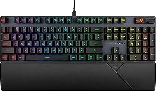 Игровая клавиатура ASUS ROG Strix Scope II, предварительно смазанные линейные оптические переключатели ROG RX Red, звукопоглощающая пена, колпачки клавиш из PBT-пластика, горячие клавиши для стриминга, многофункциональные элементы управления, подставка для запястий.