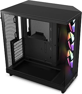 Корпус NZXT H6 Flow RGB Mid-Tower Airflow с 3 RGB-вентиляторами, панорамными стеклянными панелями и системой организации кабелей — черный.