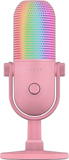 Микрофон Razer Seiren V3 Chroma RGB USB: подсветка, реагирующая на стриминг и игры; датчик отключения звука одним касанием; конденсаторный микрофон; цифровой ограничитель усиления и амортизатор; поддержка ПК, Discord, OBS Studio, XSplit; кварцево-розовый.