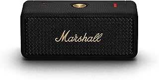 Портативная Bluetooth-колонка Marshall Emberton II, чёрная с латунной отделкой.