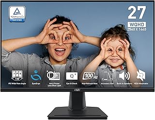 Офисный монитор MSI PRO MP275Q 27 дюймов WQHD - IPS-панель 2560 x 1440, 100 Гц, экран, приятный для глаз, встроенные динамики, регулировка наклона - HDMI 2.0b, DP (1.2a)
