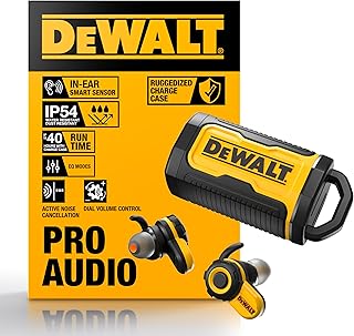 Беспроводные наушники DEWALT Heavy Duty Bluetooth Jobsite Pro X2 ANC с активным шумоподавлением, поворотным регулятором, 10 часов работы (более 40 часов с зарядным кейсом), 4 режима эквалайзера, степень защиты IP54.