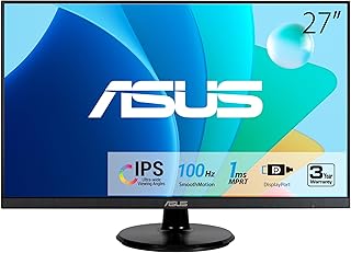 Монитор ASUS VA27DQF 27 дюймов, 1080P, с функцией защиты зрения — IPS, Full HD, безрамочный, 100 Гц, 1 мс, Adaptive-Sync, для работы и игр, с низким уровнем синего света, без мерцания, HDMI, DisplayPort, 3-летняя гарантия.