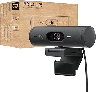Веб-камера Logitech Brio 505 Full HD с автоматической коррекцией освещения, автоматическим кадрированием, режимом Show Mode, двумя микрофонами с шумоподавлением и защитной шторкой — совместима с Microsoft Teams, Google Meet, Zoom, соответствует требованиям TAA.