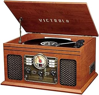 Victrola The Quincy 6-в-1 Bluetooth проигрыватель виниловых пластинок и мультимедийный центр со встроенными динамиками – 3-скоростной проигрыватель, CD и кассетный плеер, AM/FM-радио, беспроводная потоковая передача музыки (цвет красного дерева)